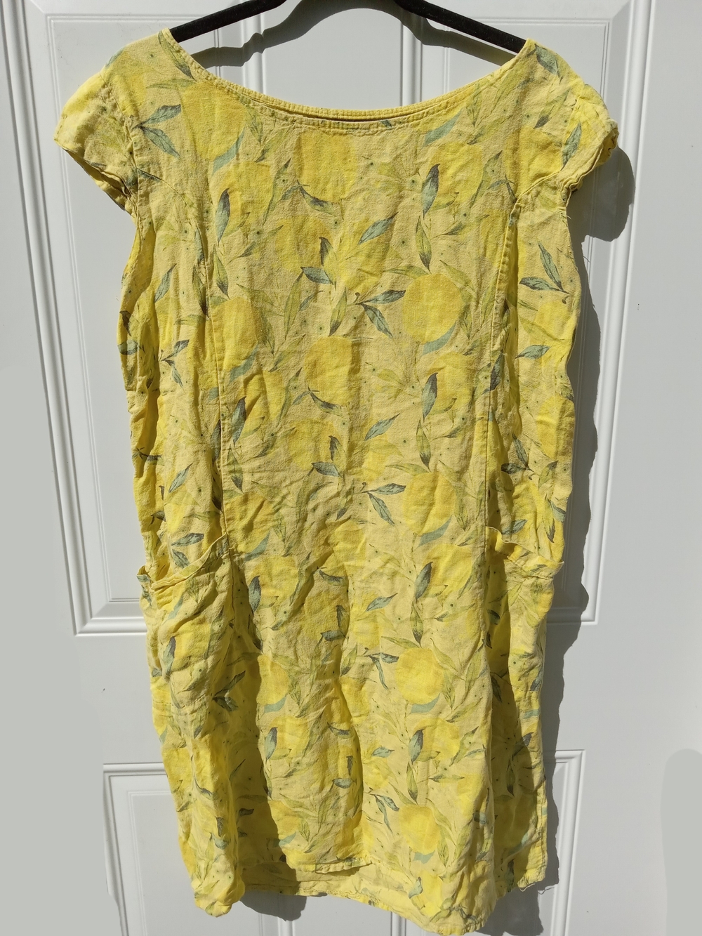 Lemon Print Made In Italy Yellow Linen Blend Dress Size M/L